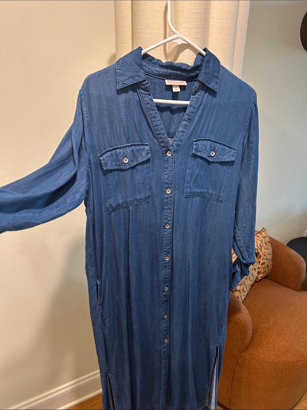 Knox Rose soft Indigo Denim Maxi Shirt Dress w pockets